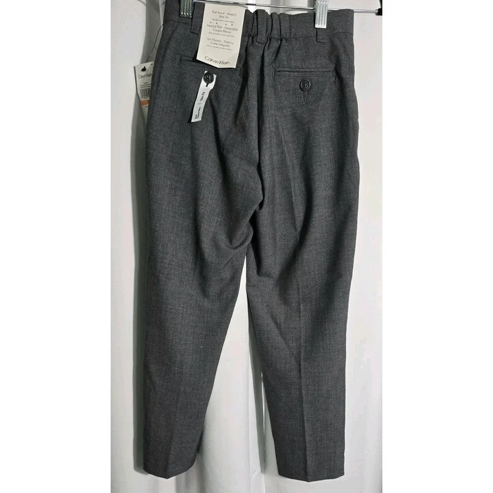 Calvin Klein Boys Slim Fit Flat Front Gray Pants ‎ Size 7 NWT